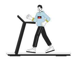 sportsman springa på löpband platt linje Färg vektor karaktär. redigerbar översikt full kropp av aktiva man på vit. sport i Gym enkel tecknad serie fläck illustration för webb grafisk design