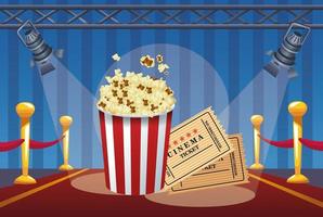 Kinounterhaltung mit Popcorn und Tickets vektor