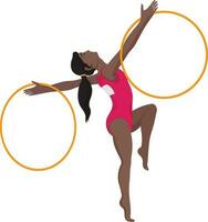 flicka håller på med gymnastik med bågar. vektor