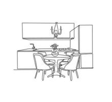 Innere skizzieren von Küche Zimmer. Gliederung Entwurf Design von Küche mit modern Möbel. Vektor Illustration