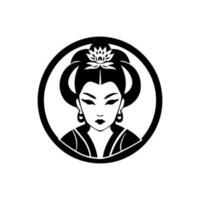 japansk geisha flicka hand dragen logotyp design illustration vektor