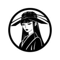 fängsla din publik med en hand dragen logotyp design illustration av en japansk geisha flicka, symboliserar skönhet, tradition, och mystik. vektor