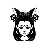 utsökt hand dragen logotyp design illustration terar en fängslande japansk geisha flicka, strålande elegans och nåd. vektor