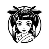 fängsla din publik med en hand dragen logotyp design illustration av en japansk geisha flicka, symboliserar skönhet, tradition, och mystik. vektor