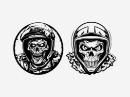 unik hand dragen logotyp design terar en skalle zombie med en motorcykel cyklist hjälm, representerar uppror, fara, och en orädd anda vektor