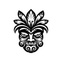 einnehmend und kulturell Reich Hand gezeichnet Illustration von ein hölzern Tiki Maske, hervorrufen ein Sinn von Abenteuer und das locken von tropisch Inseln vektor