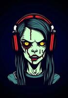 Zombie Mädchen tragen Kopfhörer Illustration vektor