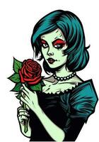 romantisch Zombie Mädchen halten Blume Illustration vektor