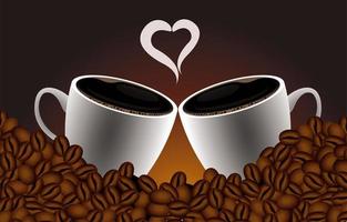 läcker kaffedryck affisch med koppar och hjärta i frön vektor