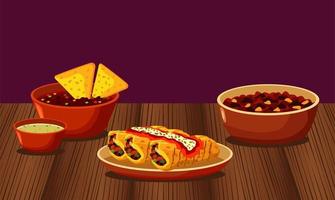 mexikanisches Restaurantplakat mit Menü im Holztisch vektor