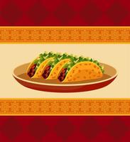 mexikanisches Restaurantplakat mit Tacos in Schale vektor