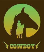 cowboybokstäver i vilda västern affisch med cowboy och hästhuvud vektor