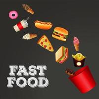 Fast-Food-Menüvorlage in grauem Hintergrund vektor
