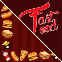 Fast-Food-Menüvorlage in rotem Hintergrund vektor
