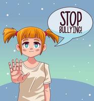 junges Teenager-Mädchen mit Stop-Mobbing-Schriftzug in Sprechblase vektor