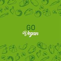 go vegan Schriftzug Poster mit Gemüserahmen in grünem Hintergrund vektor