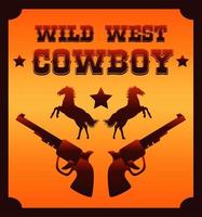 vilda västern cowboy bokstäver med hästar och vapen affisch vektor