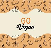 go vegan Schriftzug Poster mit Gemüserahmen vektor