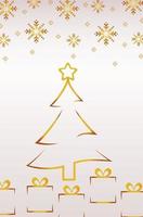 frohe frohe weihnachten goldene kiefer und geschenke mit schneeflocken vektor