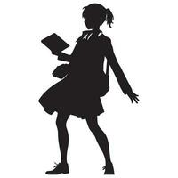 ein Mädchen Stehen mit Buch Vektor Silhouette