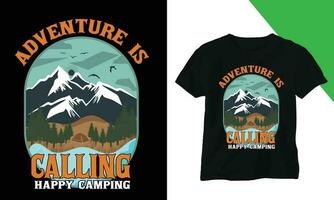 äventyr är kallelse Lycklig camping t skjorta design vektor