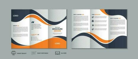 trifold broschyr mall, tre vika ihop omslag sida, tre vika ihop broschyr bakgrund layout design med attrapp vektor