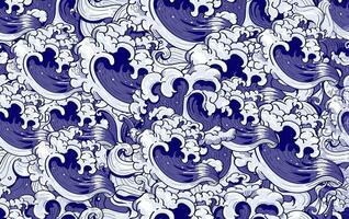 Ozean Wellen nahtlos Muster. Meer Welle Blau Hintergrund, Wind Sturm Surfen Wasser Hand gezeichnet Vektor Illustration