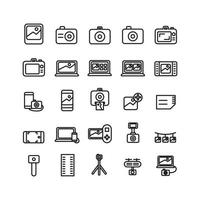 Fotografie-Icon-Set-Vektorlinie für die Präsentation der mobilen App der Website in sozialen Medien, die für die Benutzeroberfläche und die Benutzererfahrung geeignet sind vektor