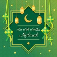 Eid al Adha Mubarak mit Ketupat-Hintergrund vektor