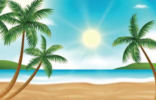 realistischer sommerstrandlandschaftshintergrund mit palmen vektor