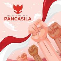 Pancasila-Tag mit erhobenen Fäusten vektor
