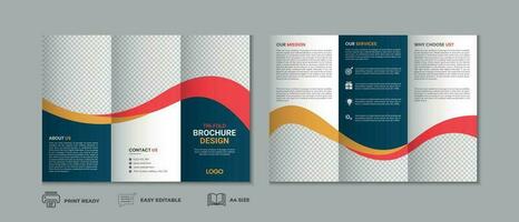 professionell rena modern och företags- trifold broschyr mall, tre vika ihop omslag sida, tre vika ihop broschyr bakgrund layout design med attrapp vektor
