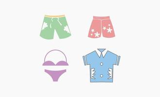 Set Kleidung Sommer Strand Bikini T-Shirt und Hose Icon Design Vektor