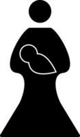 karaktär av svart ansiktslös mor innehav bebis. glyf ikon eller symbol. vektor