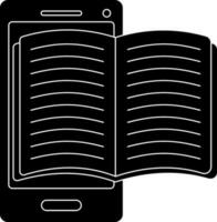 svart och vit öppen bok på smartphone. glyf ikon eller symbol. vektor