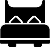 schwarz und Weiß Bett mit Kissen im eben Stil. Glyphe Symbol oder Symbol. vektor