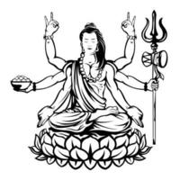 herre shiva i de lotus placera. maha shivaratri. svart och vit vektor illustration