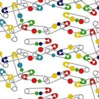 ein Muster von Handarbeit Elemente im das bilden von Stifte mit farbig Perlen auf ein Weiß Hintergrund. geschlossen mit dekorativ Stifte, Nadeln, Perlen, Perlen von hell Farben. Drucken auf Textilien und Papier Hobby vektor