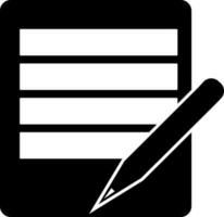 papper med penna i svart och vit Färg. glyf ikon eller symbol. vektor