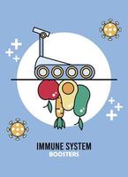 Immunsystem-Booster mit gesundem Essen und Covid19-Partikeln vektor