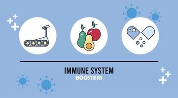 Immunsystem-Booster mit gesundem Essen und Kapsel vektor