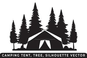 Camping Zelt Silhouette Vektor, Zelt und Baum Vektor, Campingplatz Silhouette, draussen Abenteuer Vektor, Camping Zelt Symbol, Wald Silhouette Vektor, Nacht Camping Szene, Nacht Camping Silhouette. vektor