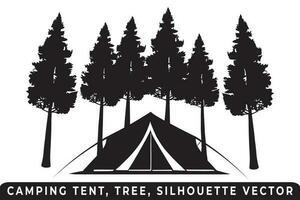 Camping Zelt Silhouette Vektor, Zelt und Baum Vektor, Campingplatz Silhouette, draussen Abenteuer Vektor, Camping Zelt Symbol, Wald Silhouette Vektor, Nacht Camping Szene, Nacht Camping Silhouette. vektor