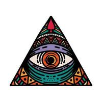 hand dragen vektor illustration - Allt seende öga pyramid symbol. frimurare och andlig. färgrik årgång