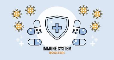 Immunsystem-Booster-Schild mit Kapseln Medikamente vektor