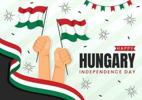 glücklich Ungarn Unabhängigkeit Tag Vektor Illustration mit ungarisch winken Flagge Hintergrund im National Urlaub eben Karikatur Hand gezeichnet Vorlagen