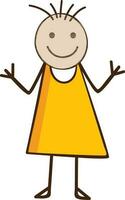 tecknad serie liten flicka i gul klänning. vektor