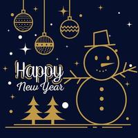Frohes neues Jahr mit Schneemannkugeln und Kiefernvektordesign vektor