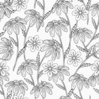 Sommer- Blumen- Muster mit Kamille Blumen mit Stengel. groovig, Hippie, naiv Stil zum Kleidung, Stoff, Textil, Oberfläche Design. einfarbig Illustration auf Weiß Hintergrund vektor