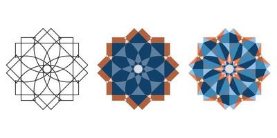 linjärt och platt och polygonal orientaliskt geometriskt blåbrunt kalejdoskop vektor